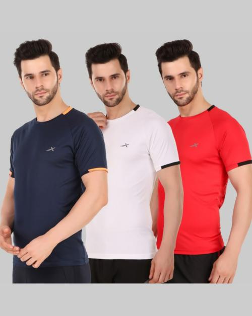 VECTOR X Men Multicolor Solid Polyester Round Neck T-shirt - Pack of 3