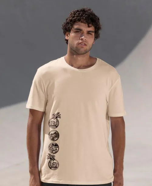 Wanderlooms Men's Cotton Regular Round Neck Half Sleeve Printed Travel Big Oversized Travel Biker T-Shirt ( Beige , S )