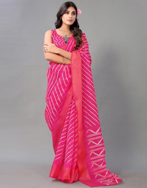 Siril Polycotton Pink Color Polycotton Saree with Blouse piece | sarees for Women| saree | sarees