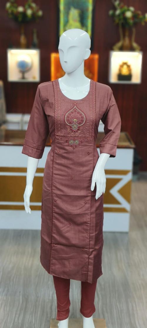 DOBREVA Women Straight A-line Embroidery Work Cotton Coffee brown Kurti for Casual Party or Festival Wear and Girls. SIZE_L