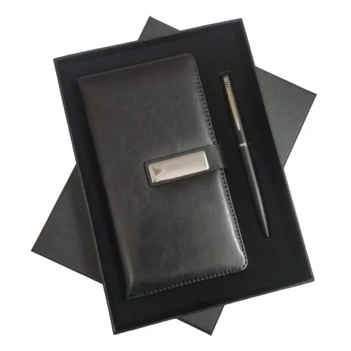 Giftana 2 in 1 Journal Diaries & Metal Pen Office Gift Set, Leather Diary Gift Set for Men and Women, Valentine Gift for Husband, Diwali, Christmas, New year Corporate Gift Set for Employee (Black)