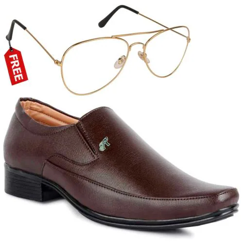 Vitoria Stylish & Trendy Men's Brown Slip-On Sythetic Leather Formal Shoes With Free Unisex Sunglasses-10