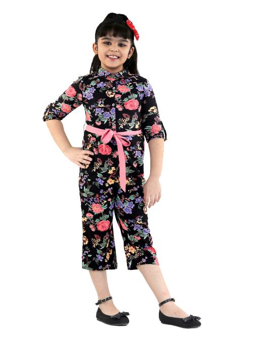 Naughty Ninos Girls Black Floral Printed Jumpsuit
