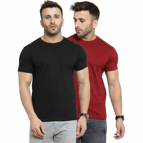 Tik Tok WEARS Solid Men Round Neck Maroon, Black T-Shirt ()