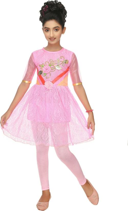Buy ZIORA Indi Girls Midi/Knee Length Festive/Wedding Dress (Pink, Half ...