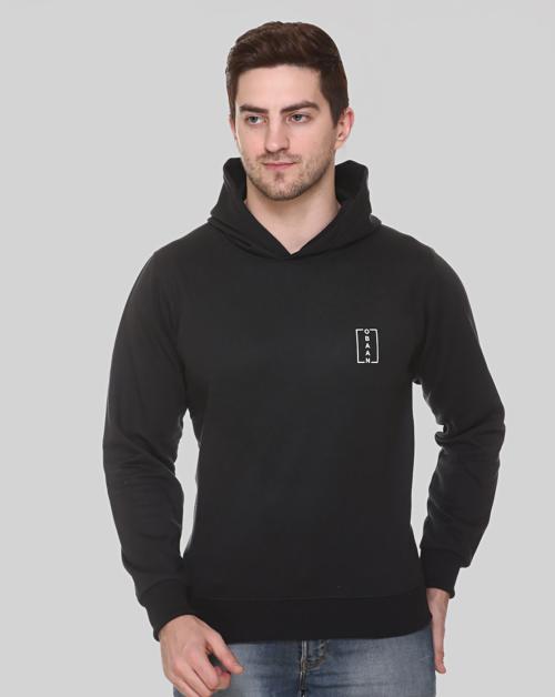 Obaan Men's Black Full Sleeves Hooded Solid Sweatshirt