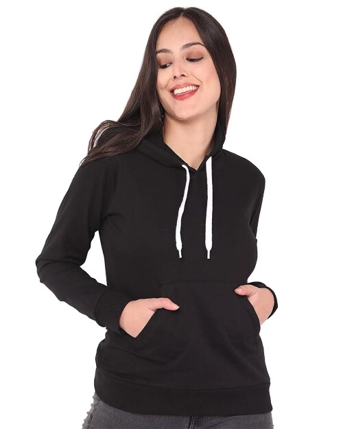 JUNEBERRY Black Solid Full Sleeve Hoodie For Women(XL)