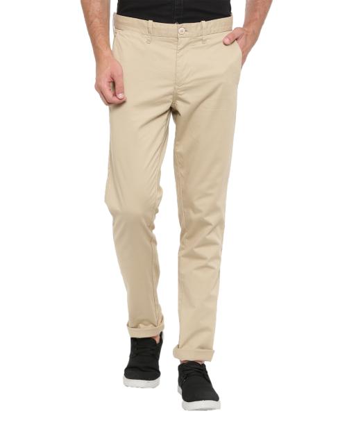 t-base Brown Solid Cotton Stretch Slim Tapered Single Chino Pant