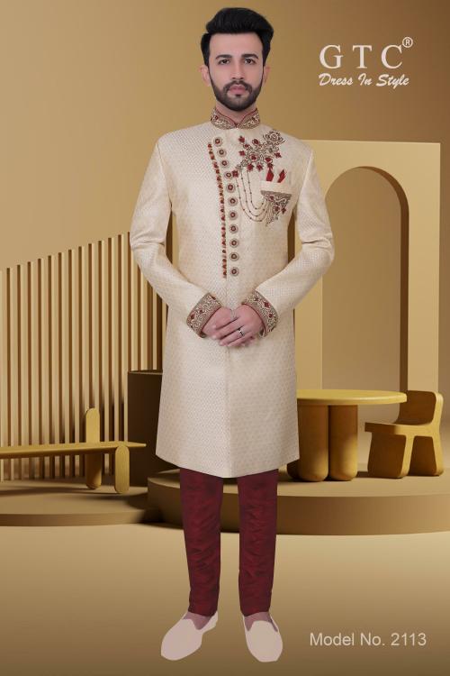 Graceful GTC- Cream-Gold & Dark Maroon Classic Sherwani