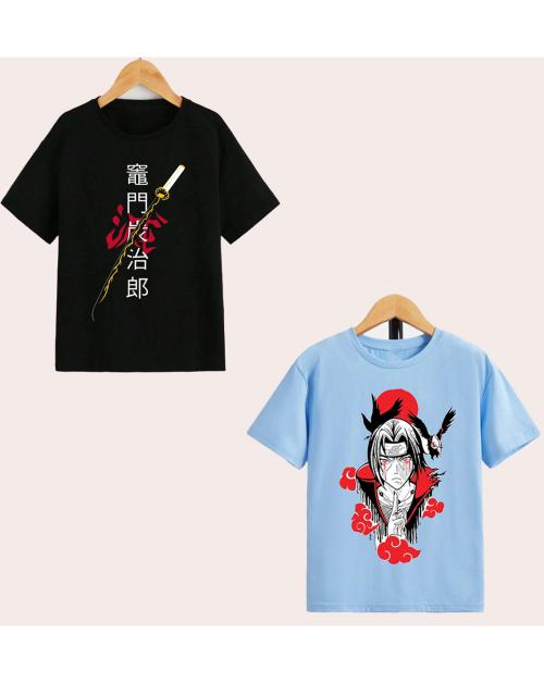 Gudpig Boys Anime Printed Tshirt (Pack of 2)