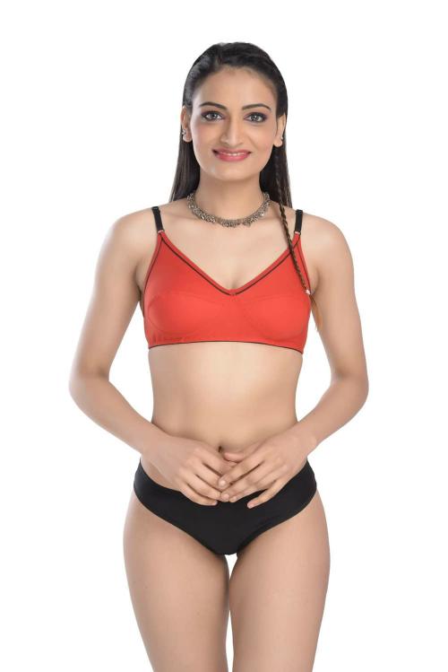 RTX Women Tear Red, Black Cotton Bra With Panty