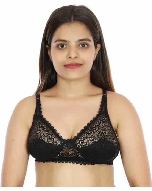 KARMUN Black Cotton Blend Non Padded Full Coverage Bra - 30