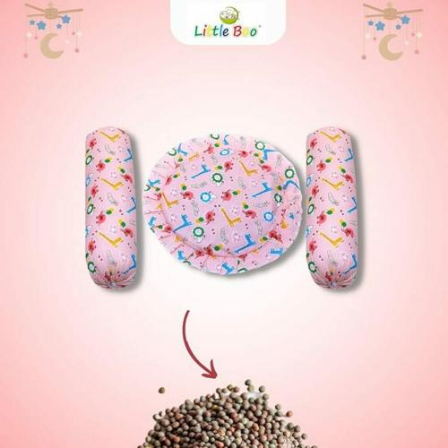 Little Boo Full Rai Mustard Seeds Pillow for Baby-Round Head Shaping with 2 Bolster Baby Pillows,Neck Support for Infant, Babies (0-24months)