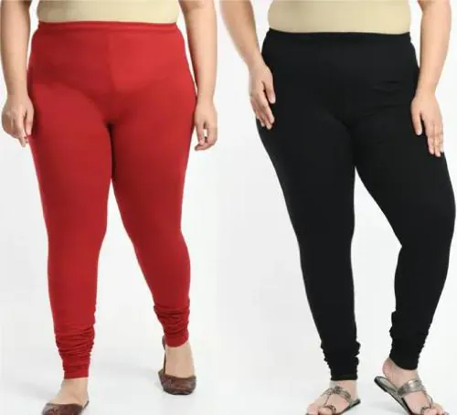 Madman Premium Women's Pure Cotton Oversized Leggings Pack of 2 (Colour: Red & Black, Size: XXL, Pack of 2)