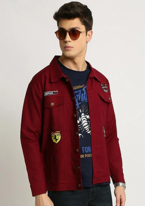 VOXATI Maroon Men's Denim Jacket