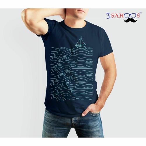 3BOOKIDS Navy Blue Printed Pure Cotton T-Shirt XL