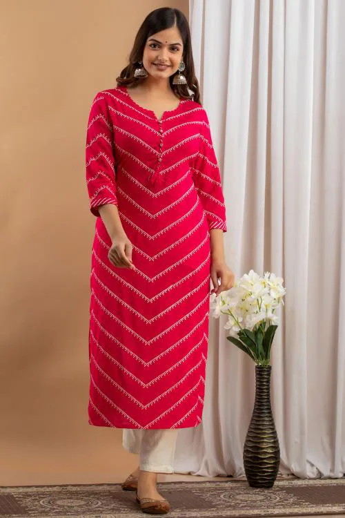 RAABA Stylish Women Lahariya Printed Pink Kurta