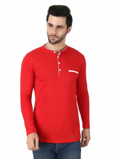 Buy Pixie Fashion Stylish and Handsome Mandarin Collar Full Sleeve TShirt for Men / Boys (Red