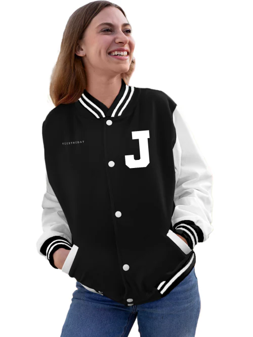 Letter J - Small Black Letterman Varsity Jacket For Women TeesTheDay