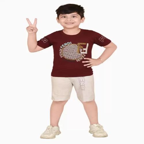 Mitran Cotton T-Shirt and Short Set for Baby Boys | Half Sleeve Printed Dress for Kids- Brown (2 to 3 year)