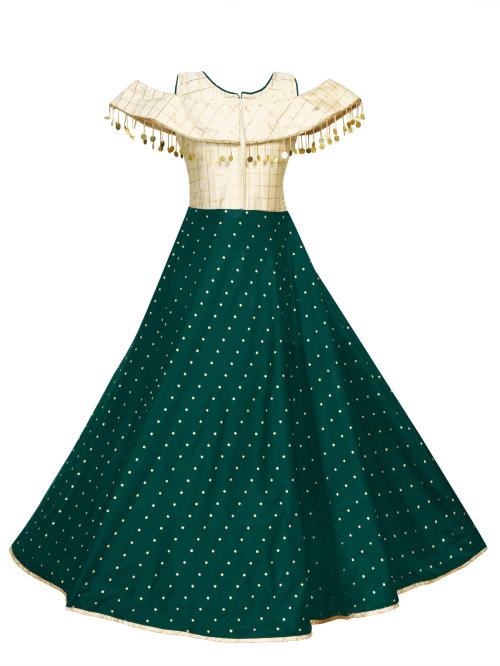 Bollylounge Girl's Jacquard High-Waist Pleated Cold Sholder Ball Gown Maxi Dress