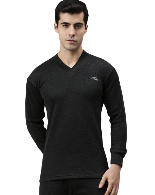 LUX COTT'S WOOL Men's Black Solid Cotton Blend Thermal Top