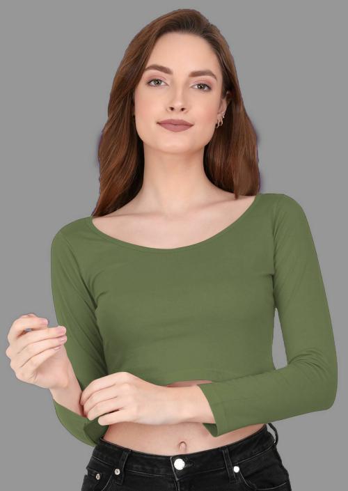 THE BLAZZE B1059 Womens Cotton Scoop Neck crop top full sleeve Ready made Saree Blouse