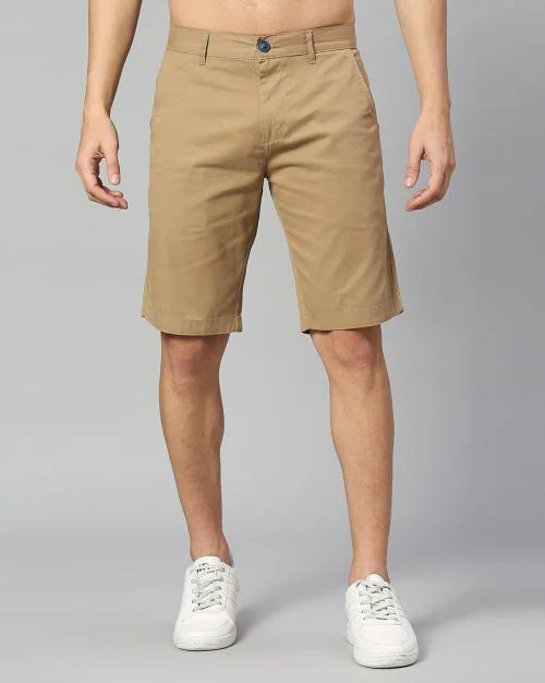 Thomas Scott Men Brown Cotton Flat-Front City Shorts With Insert Pockets (36)