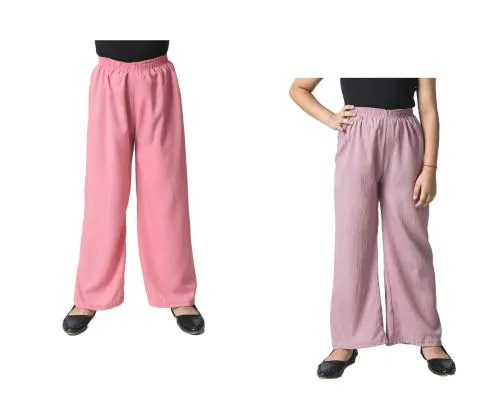 KAYU Girls Digital Crepe Solid Palazzos Pants for Summer (Pack of 2)