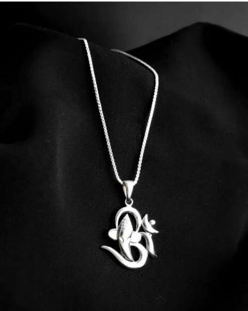 OCF PURE 925 SILVER OM GANPATI RHODIUM PLATED UNISEX PENDANT WITH CHAIN RHODIUM SILVER PENDANT