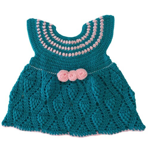 DORCHIS Baby Girl Dress for 6-12 Months - Woolen Frock, Blue, Handmade with Crochet