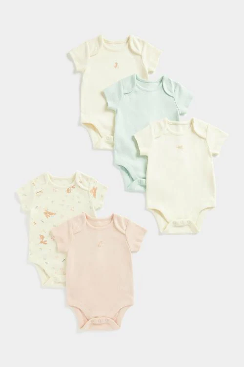 Mothercare Mothercare Girls Half Sleeve Bunnie design Bodysuit-Pack of 5-Multicolour