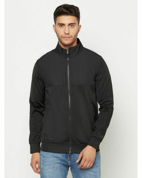 Glito Black Solid Stretchable Regular Fit Sports Wear Jacket/Upper For Men