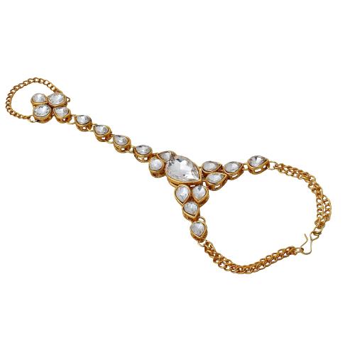 Lucky Jewellery Elegant White Color Gold Plated Finger Ring Bracelet