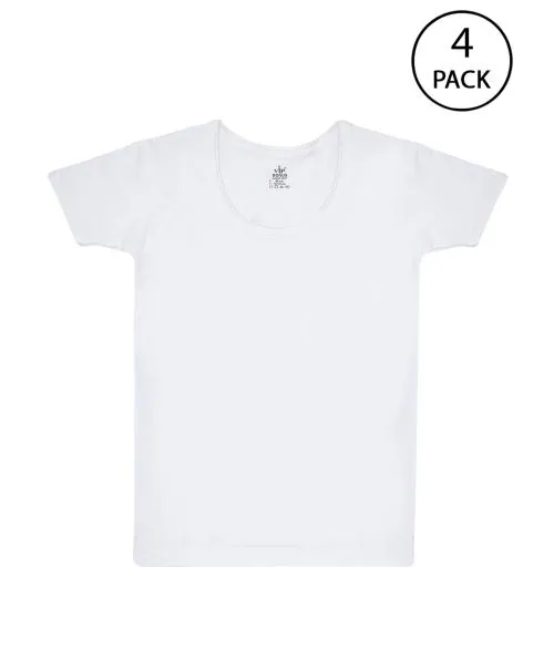 VIP Bonus Junior Kids Boys 100% Cotton Round Neck with Sleeves White Vest - White (Pack of 4, 6-7 years)