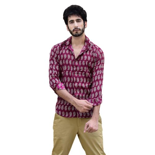 Tistabene Burgundy Leaf Print Mens Shirt