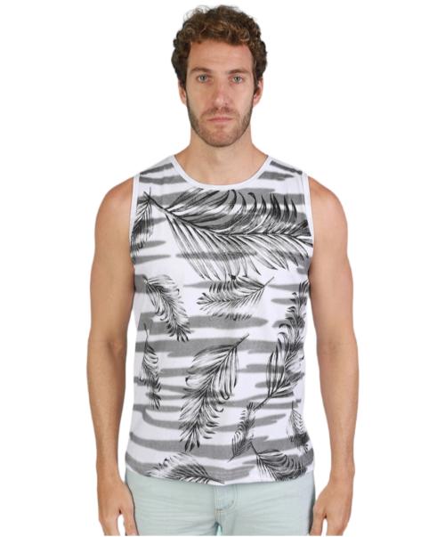 METRO STITCH leaf print mens tank Vest white_L