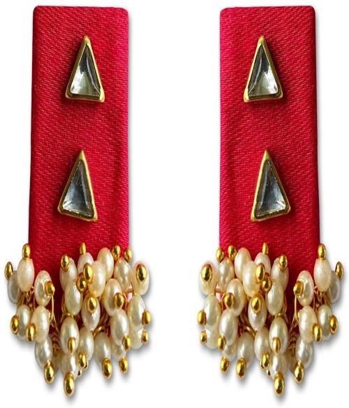 HOPMEE Women's Cotton Fabric Stud Earrings with attached Golden Pearl Fabric Stud Earring