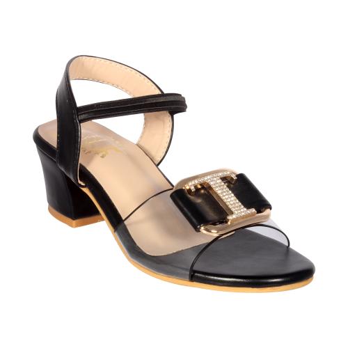 Stepee Elegant Black Party Wear Fashion Heeled Ankle Strap Sandals for Kids Girls Age Group-8 - 8.5 Years