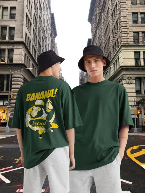 Free Society Mens Printed Pure Cotton Oversize Hip Hop Sleeve T Shirt(Dark Green,Pack of 1)