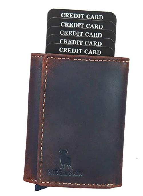 Hide And Skin Magma Leather Unisex Card Holder And Tri-Fold Wallet (S3(SK DARK BRN))