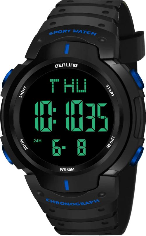 Benling SKBLDG-6050-BLK-BLUE Multifunctional Digital Watches for Men
