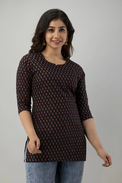 GUNDIA FASHION Women Cotton Printed Round Neck Short Kurtis/Tops for Ladies & Girls