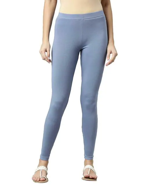 Go Colors Women Light Blue Solid Stretch Leggings