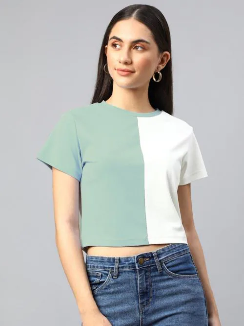 ELWIK Girls 2 Colour Stylish top Half Sleeve Crop top for Girls and Woman (Olive) Size:-L