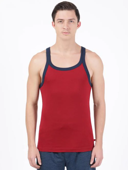 Jockey US27 Men's Red Solid Cotton Sleeveless Vest