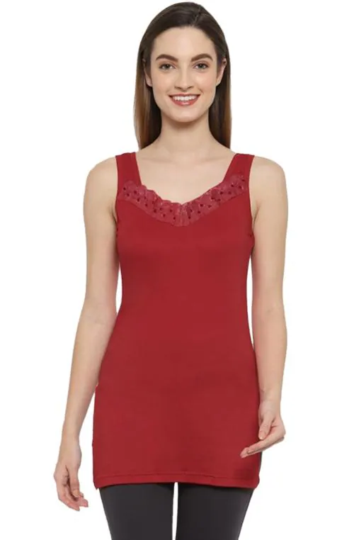 KEX Maroon Neckline work Cotton Camisole Long Camisole women Camisole Girls Camisole Girls Sameej Camisole Pack of 2 Combo Pack