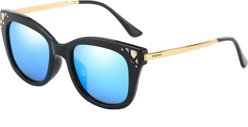 PARIM Polarized & UV Protected Cat-Eye Sunglasses for Women (Frame: Black / Lenses: Blue Mirrored/Mercury Lenses)