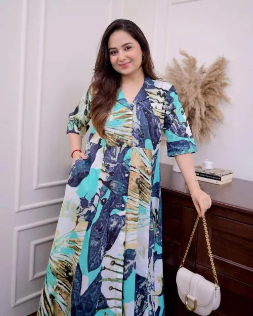 MISS AYSE Multicolor Printed Cotton Long Kurti A-line Maxi Dress| Dresses| Women Dress| Party Dress| Maxi| Western Dress| Printed Gown| midi dresses| Dress for Women| Maxi Dress for women