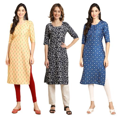 kurti for women kurti crepe kurti | kurti for women | kurti crepe kurti |ladies kurti |women kurta | Creap kurti | kurties |Ethnic Basket Women's Crepe Digital Print Straight Kurta[ pack of 3] { CS-358-390-360-S}